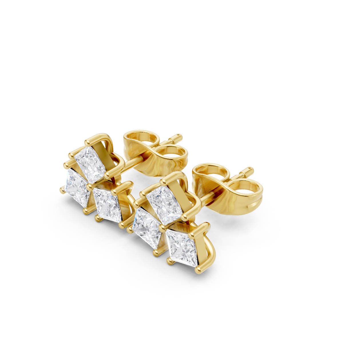 Princess Cut Trio Studs view 2