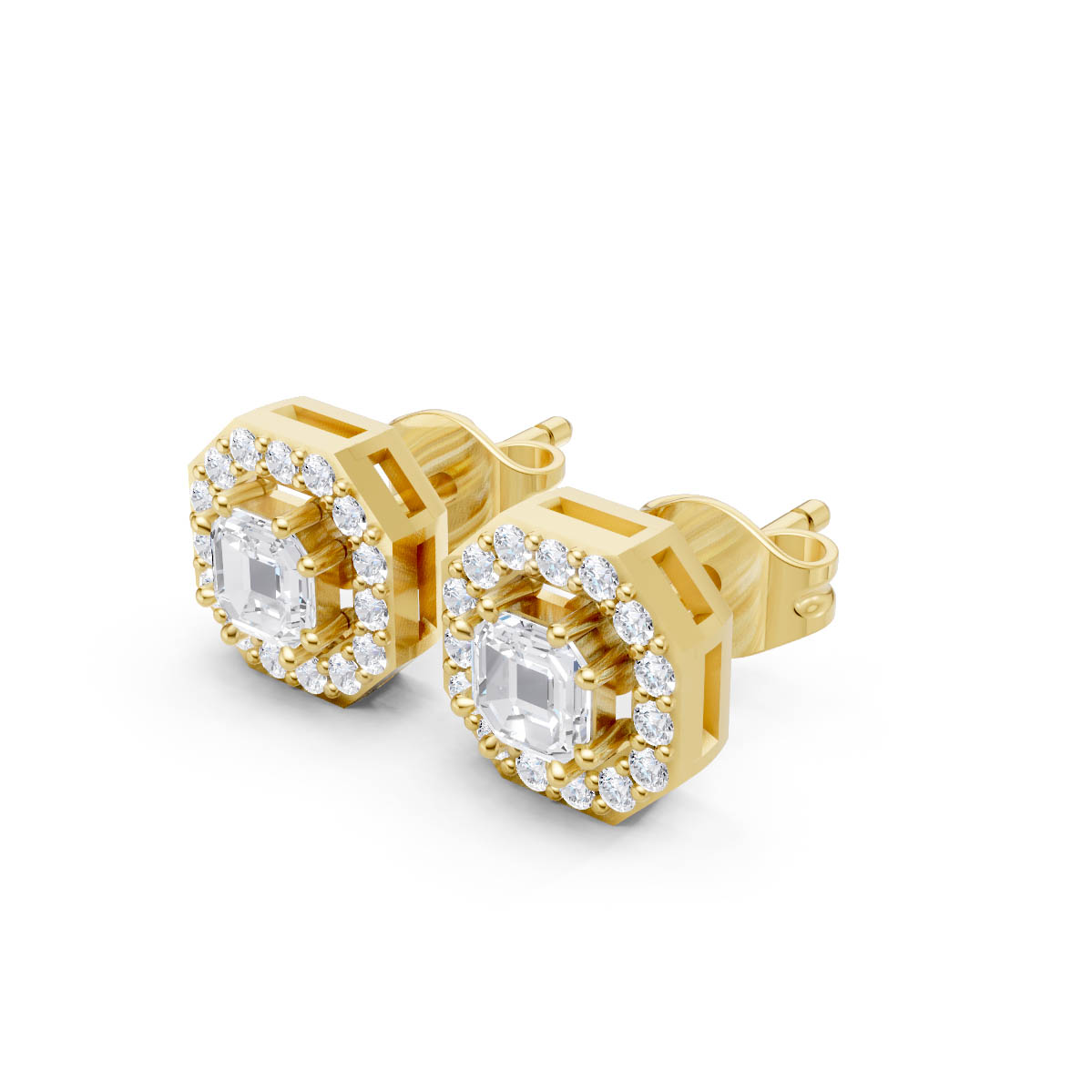 Geometric Asscher Halo Studs view 2