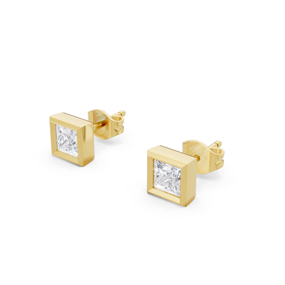Princess Cut Gold Studs view 2