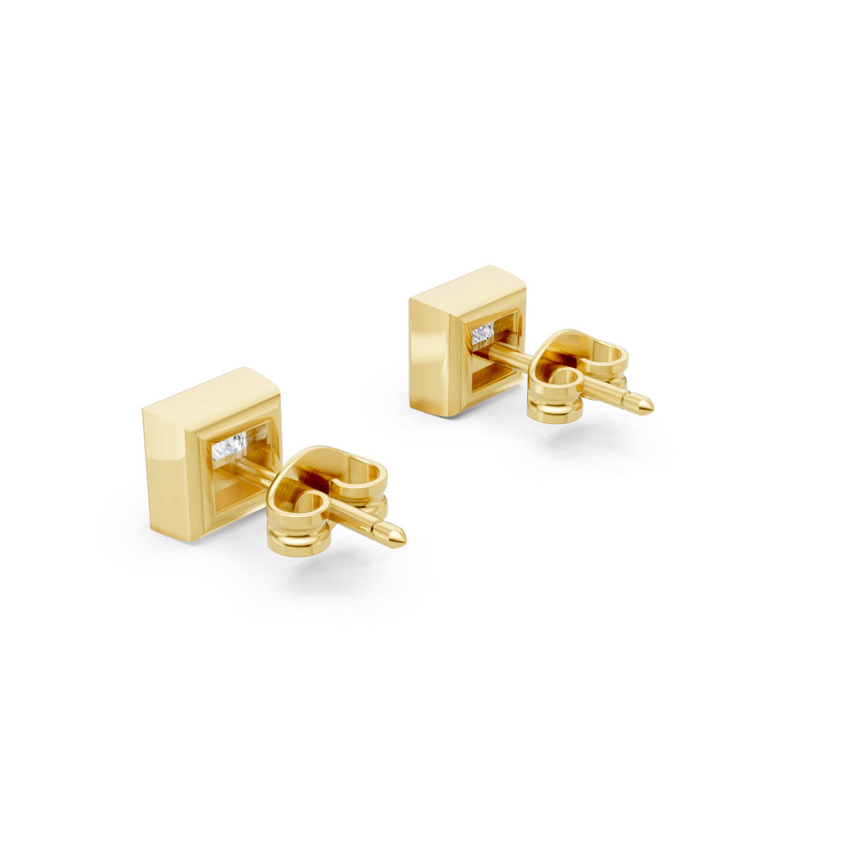 Princess Cut Gold Studs view 3