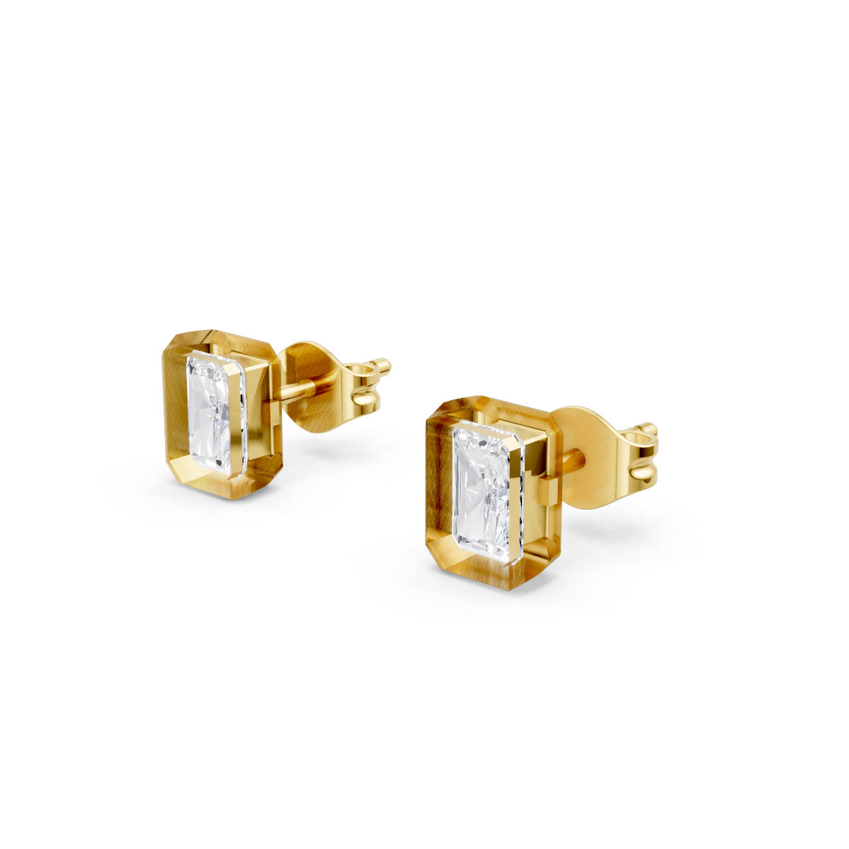 Radiant Emerald Gold Studs view 2