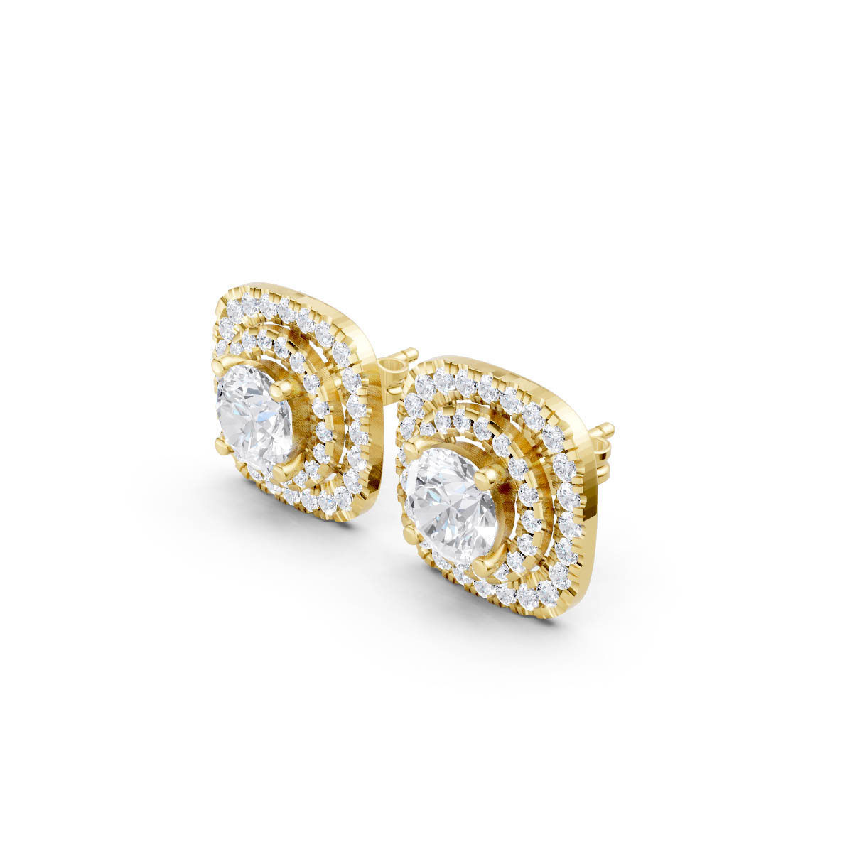 Double Cushion Halo Studs view 2