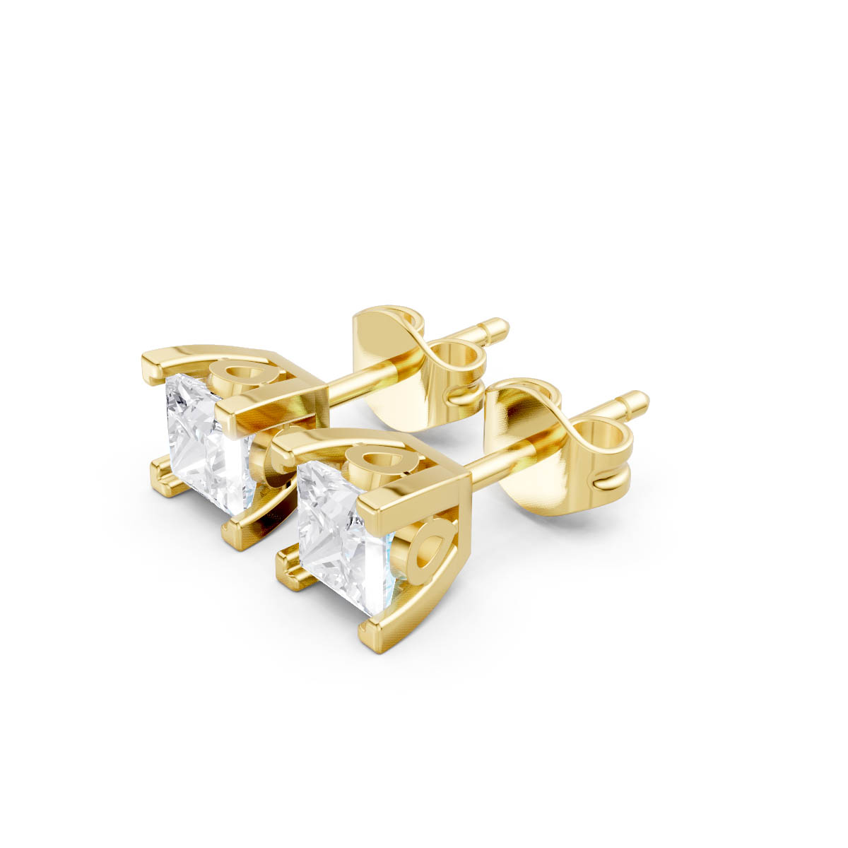 Princess Cut Stud Earrings view 2