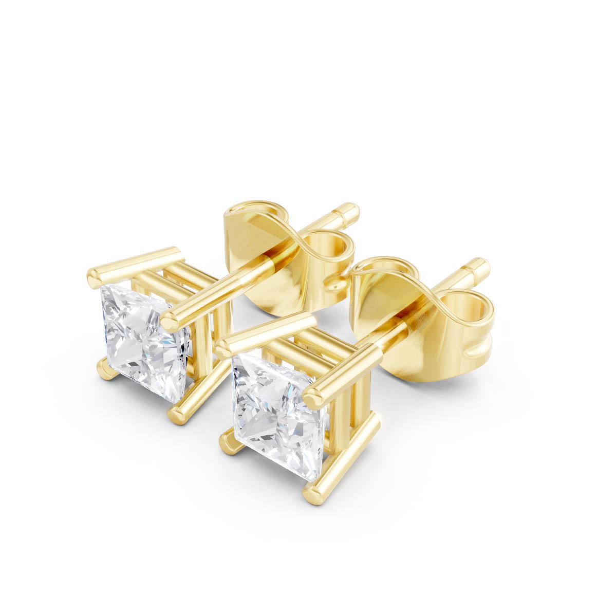 Princess Cut Stud Earrings view 2