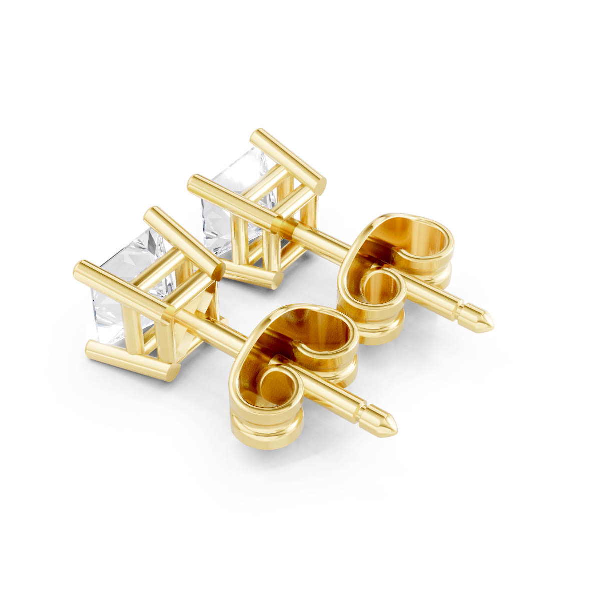 Princess Cut Stud Earrings view 3