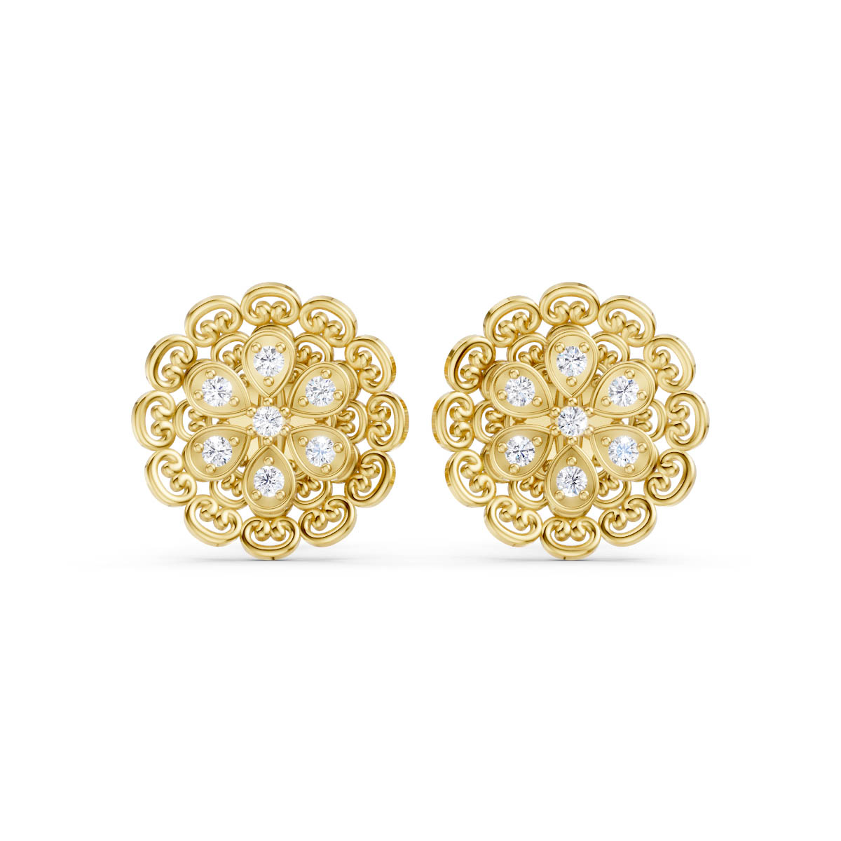 Floral Filigree Diamond Earrings