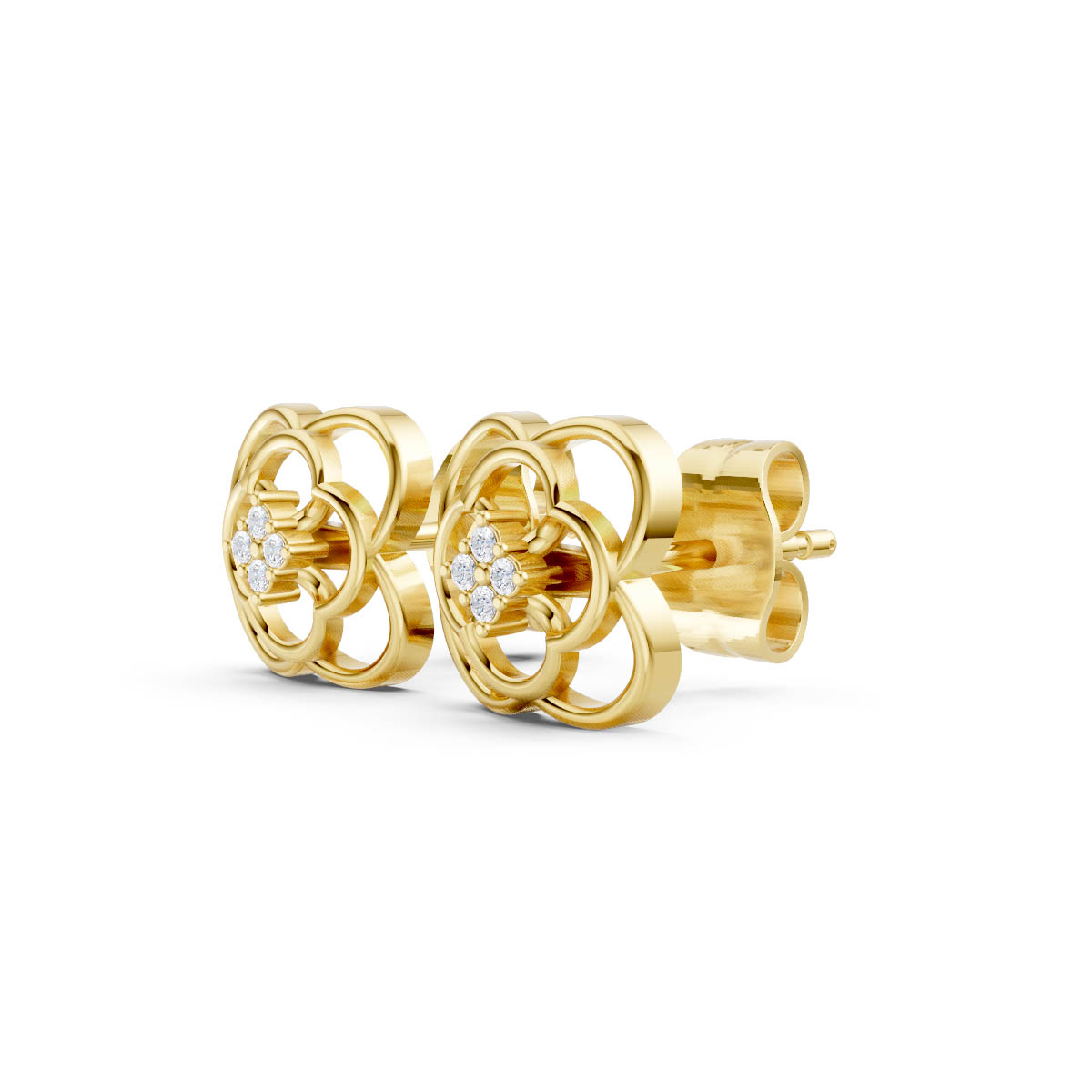 Gold Clover Diamond Earrings view 2
