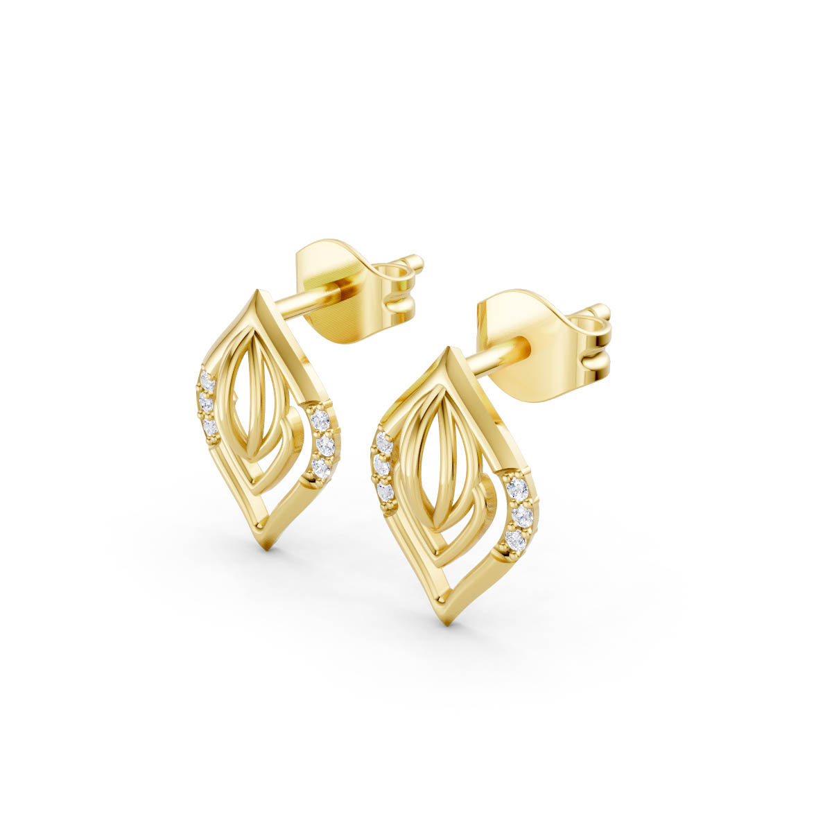 Abstract Leaf Diamond Earrings view 2