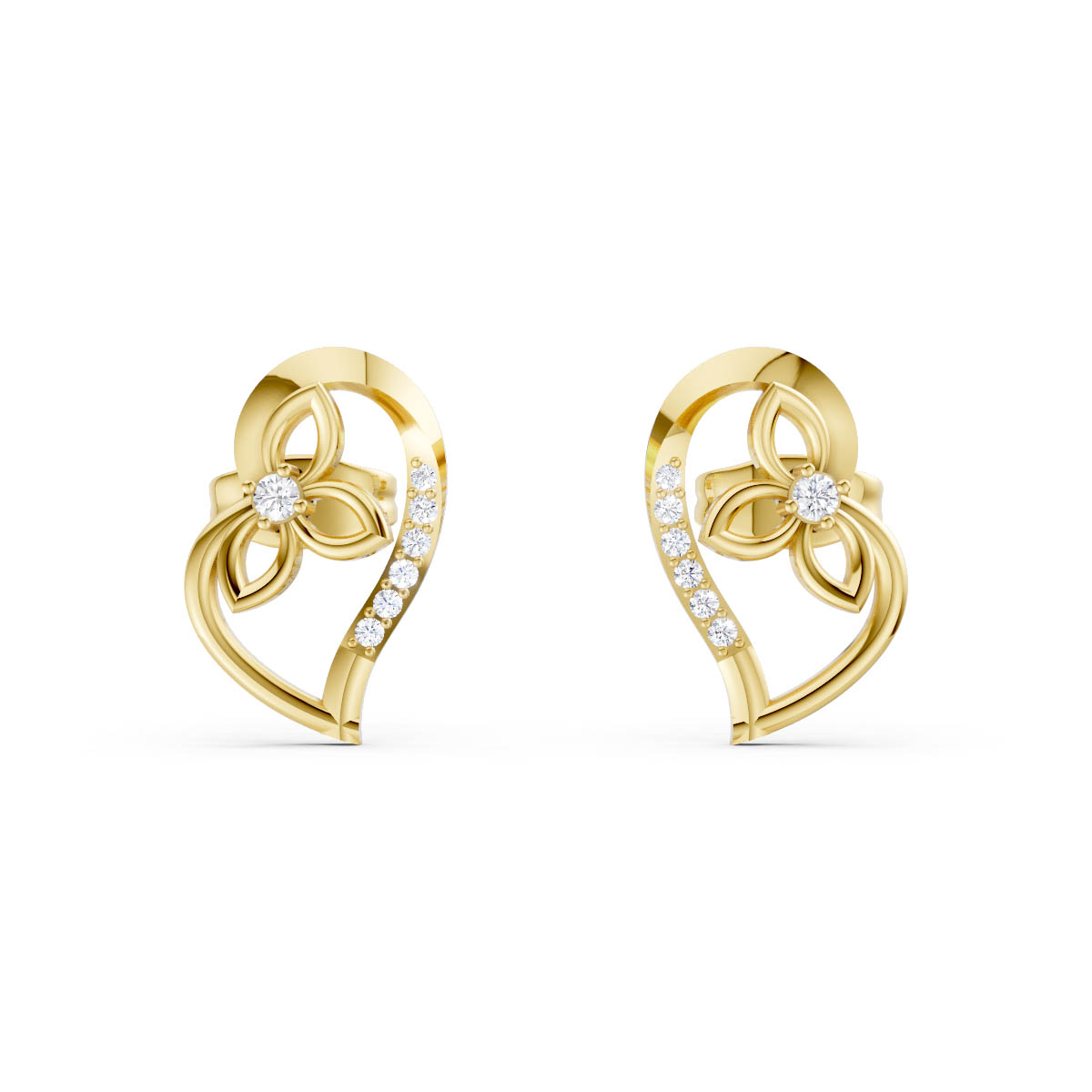 Floral Heart Gold Earrings