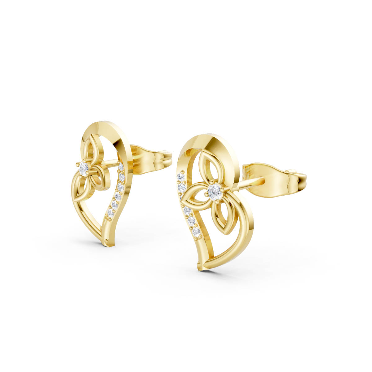 Floral Heart Gold Earrings view 2
