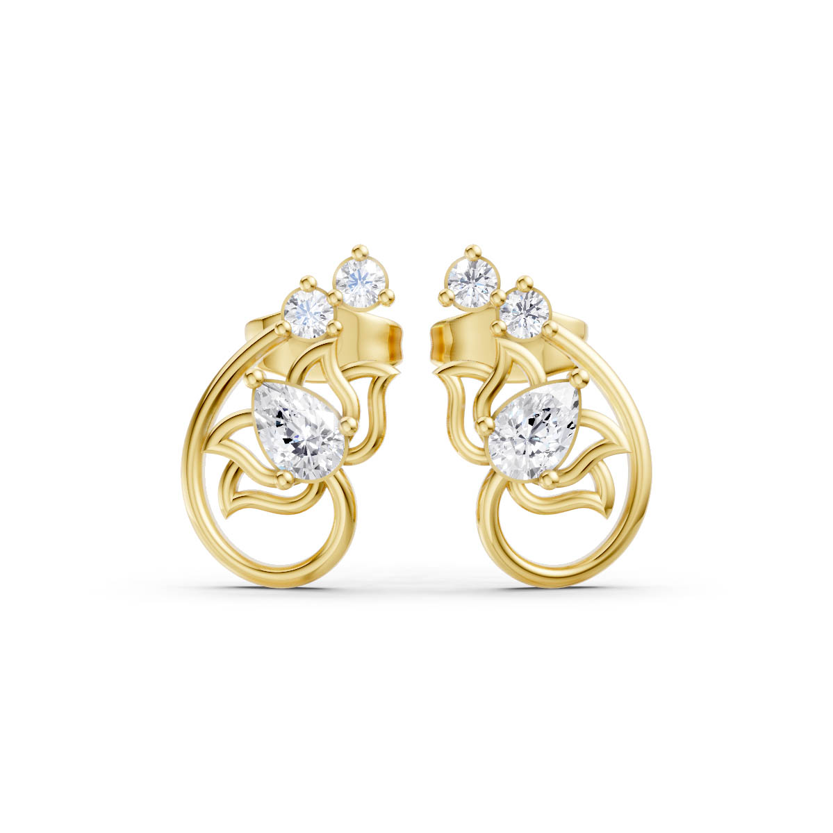 Pear Diamond Lotus Earrings