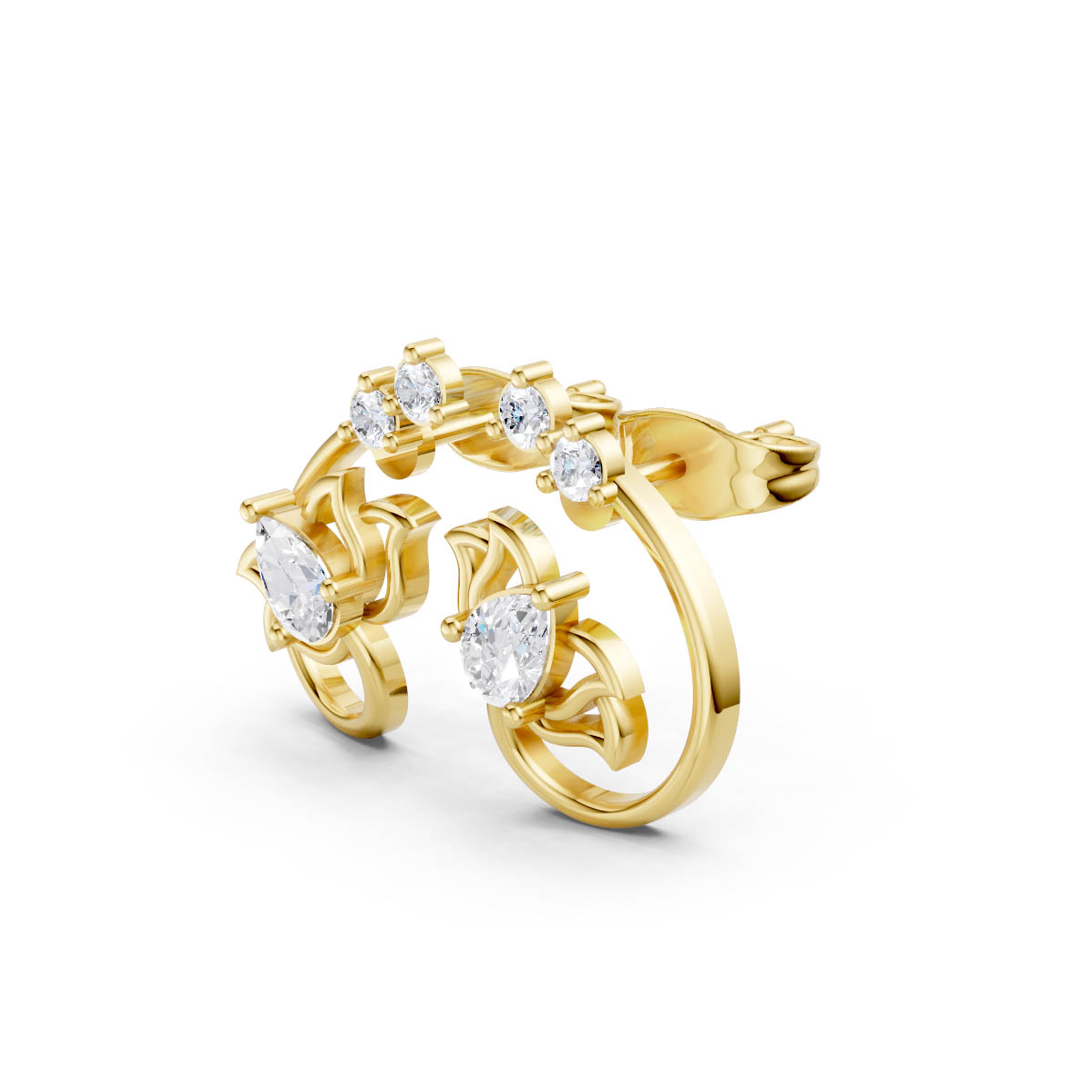 Pear Diamond Lotus Earrings view 2
