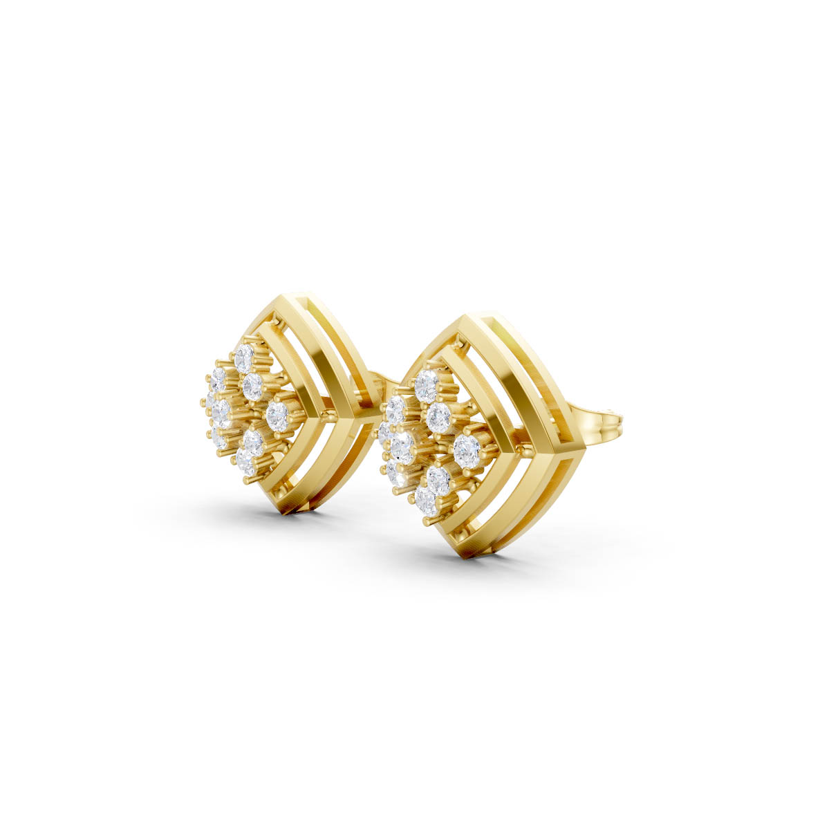Diamond Frame Gold Studs view 2