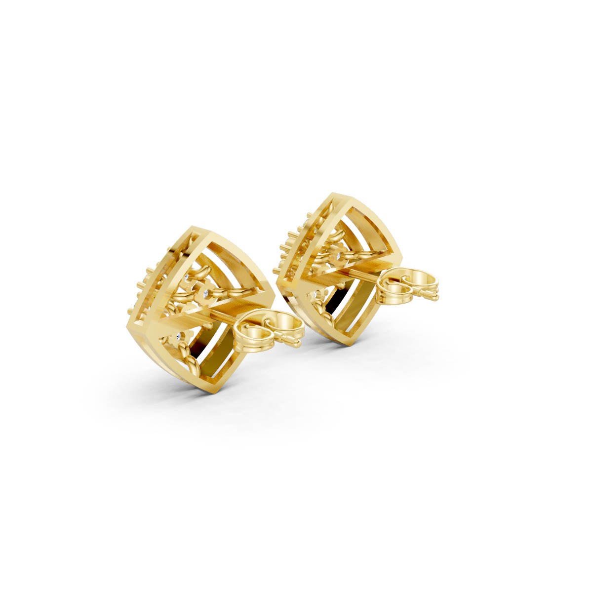Diamond Frame Gold Studs view 3