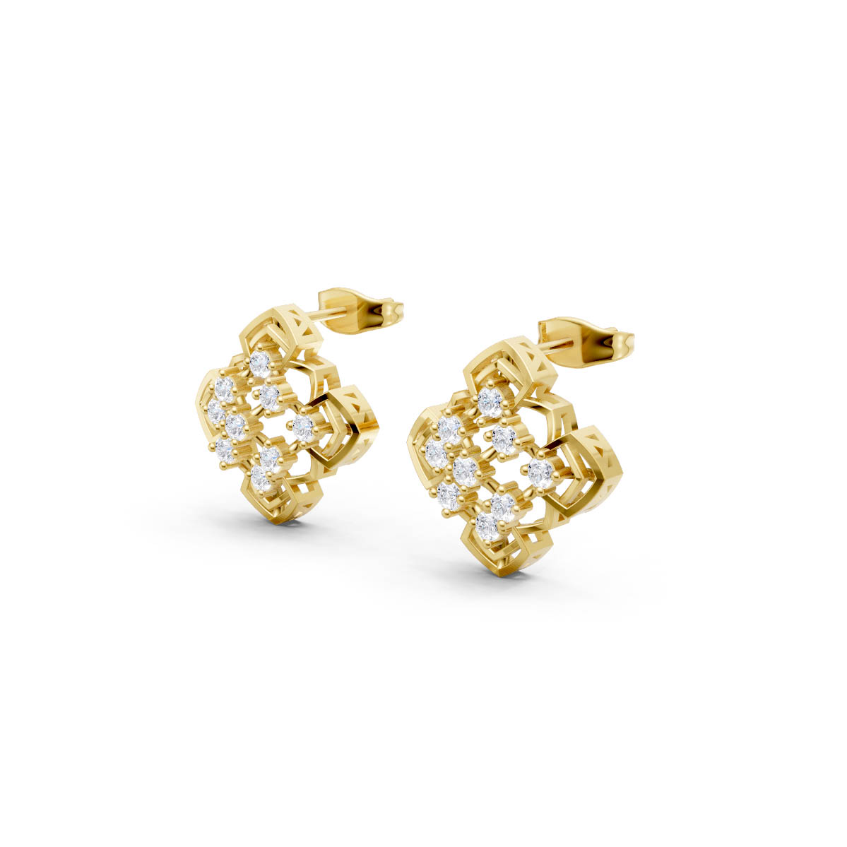 Floral Diamond Gold Studs view 2