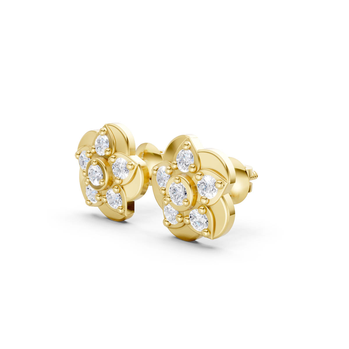 Blossom Diamond Gold Studs view 2