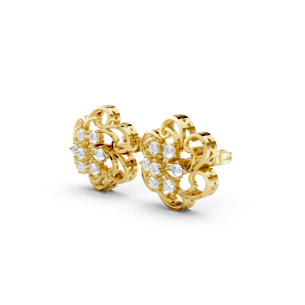 Swirl Diamond Gold Studs view 2
