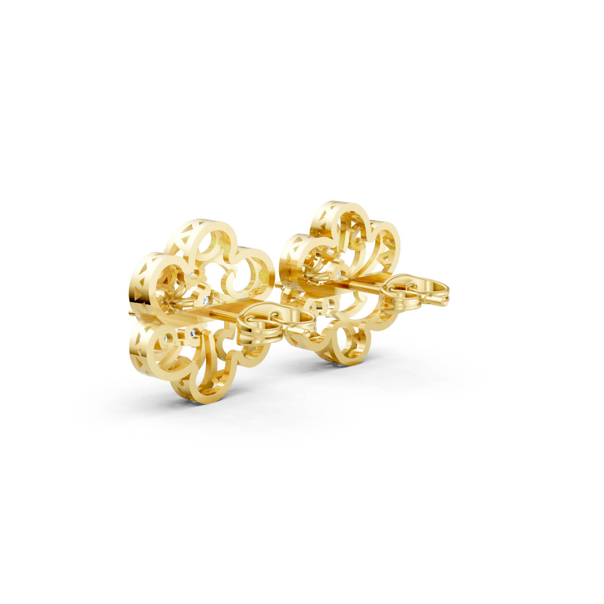 Swirl Diamond Gold Studs view 3