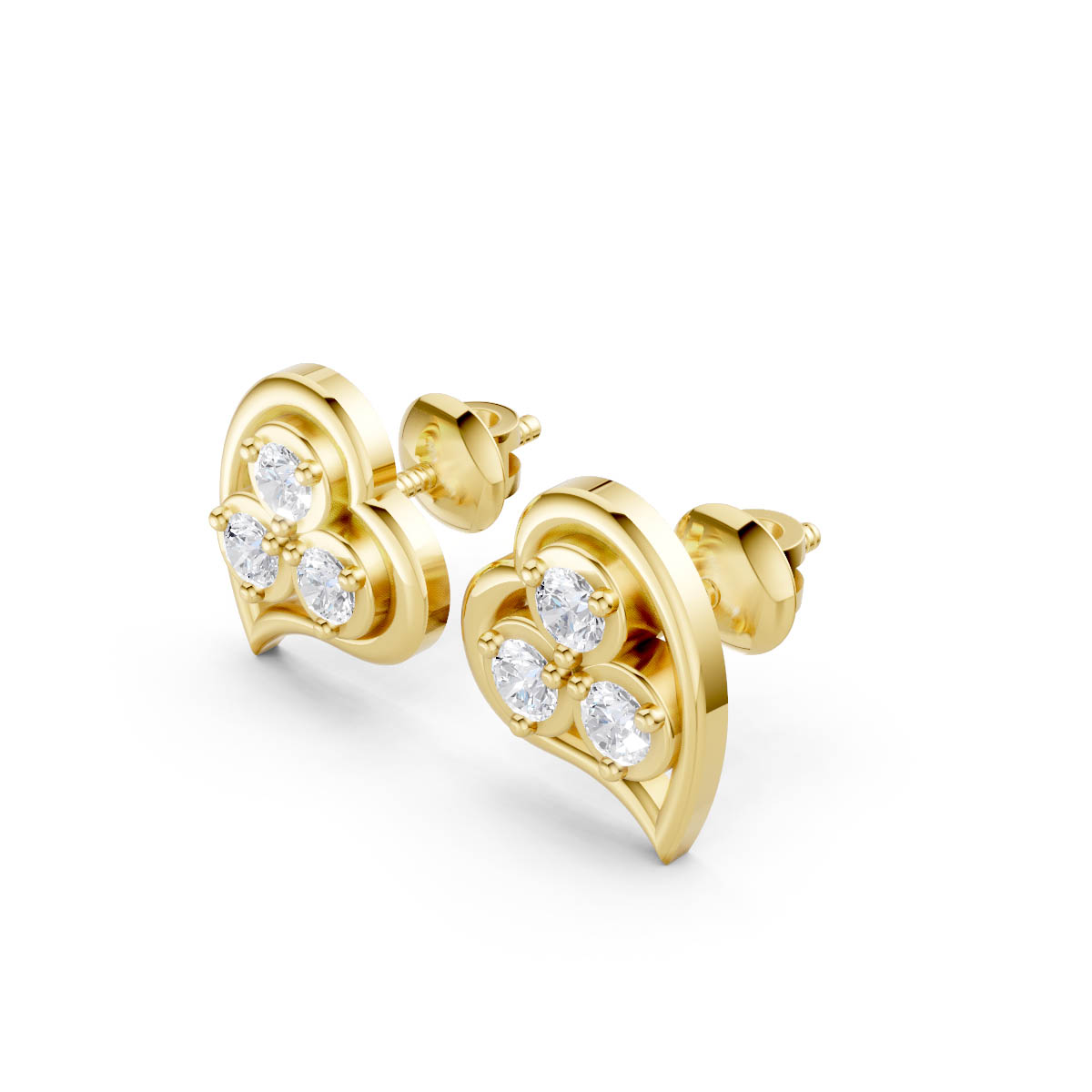 Heart Diamond Gold Studs view 2