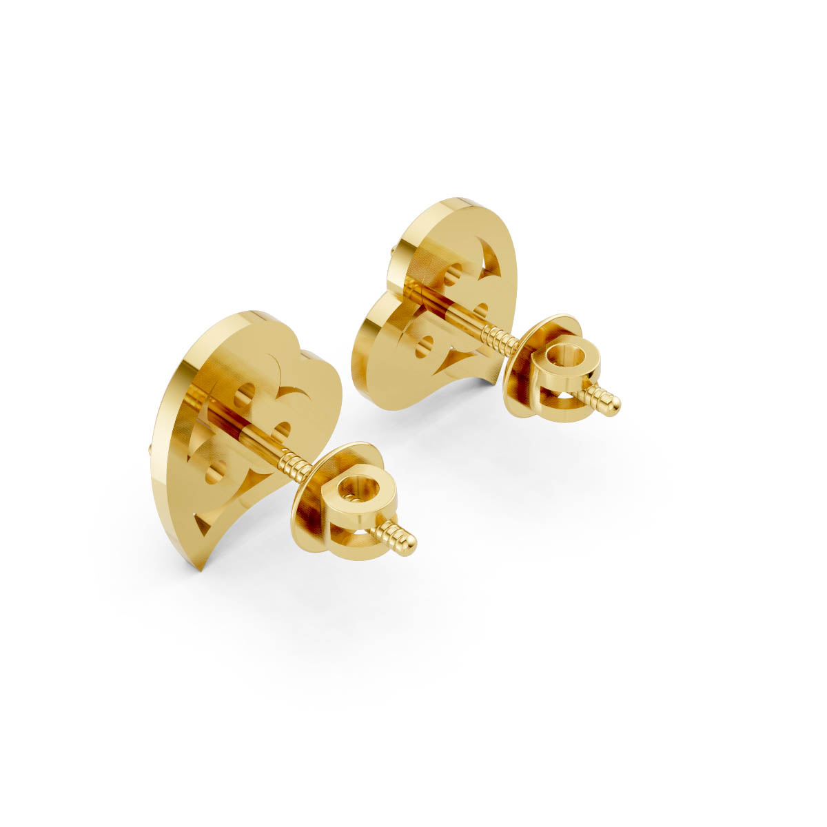 Heart Diamond Gold Studs view 3