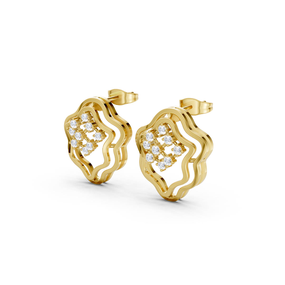 Halo Diamond Gold Studs view 2