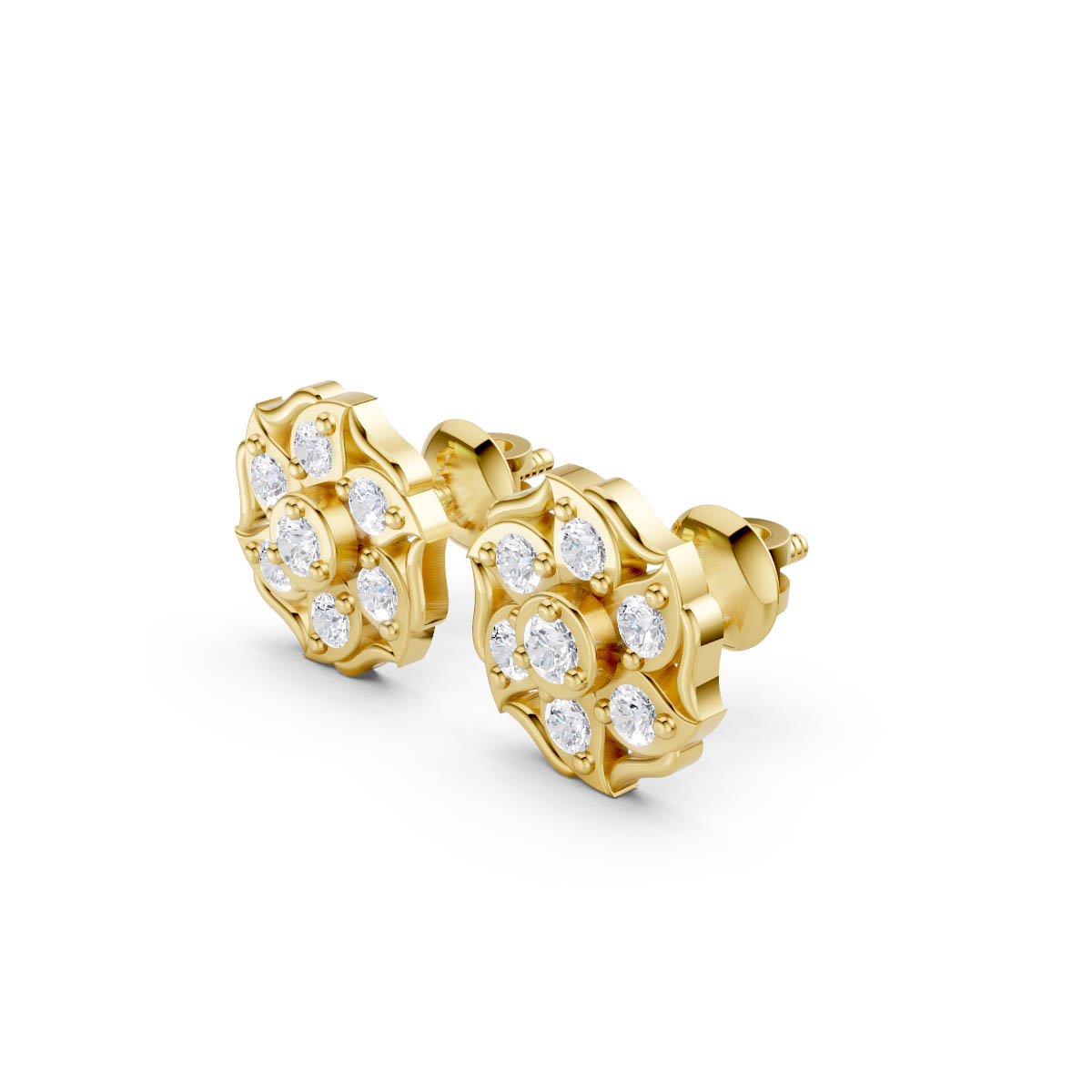 Vintage Diamond Gold Studs view 2