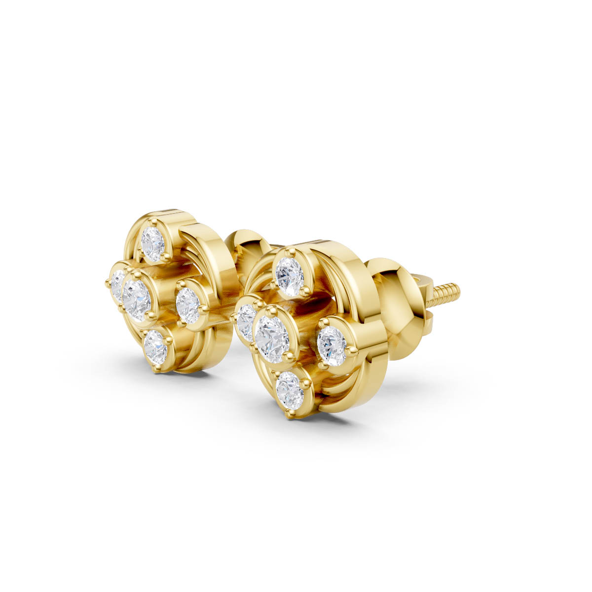 Floral Diamond Gold Studs view 2