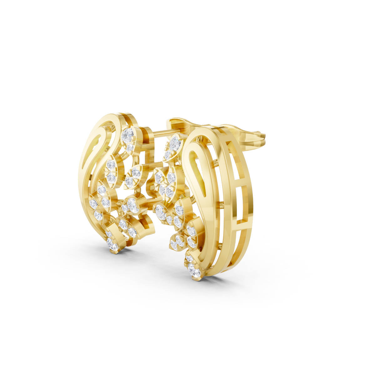 Golden Vine Diamond Studs view 2