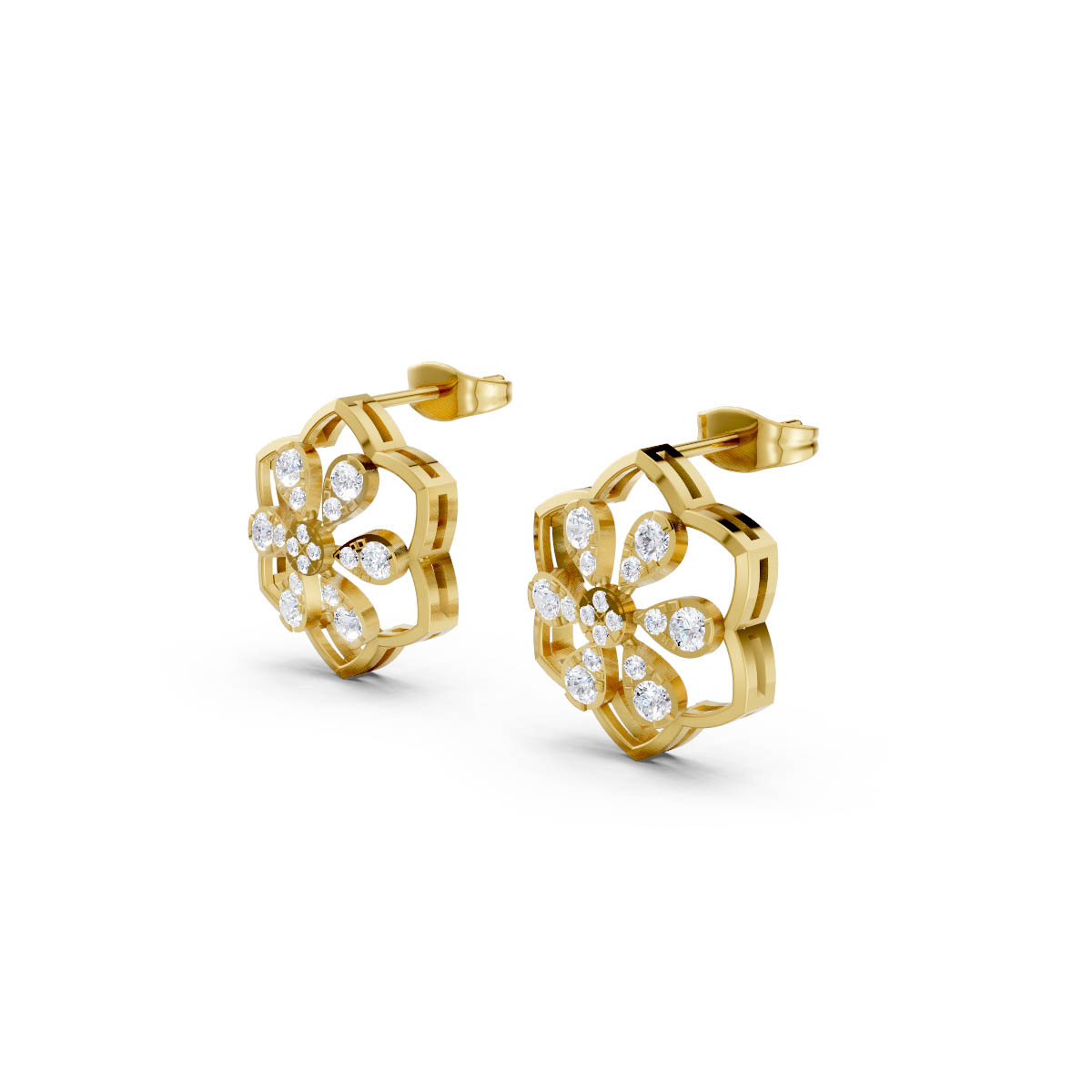 Golden Blossom Diamond Studs view 2