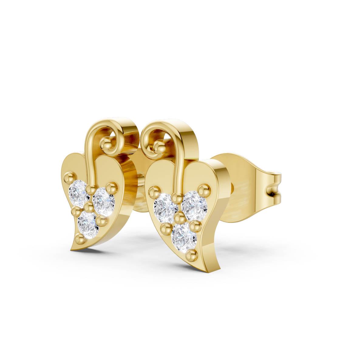 Golden Heart Diamond Studs view 2