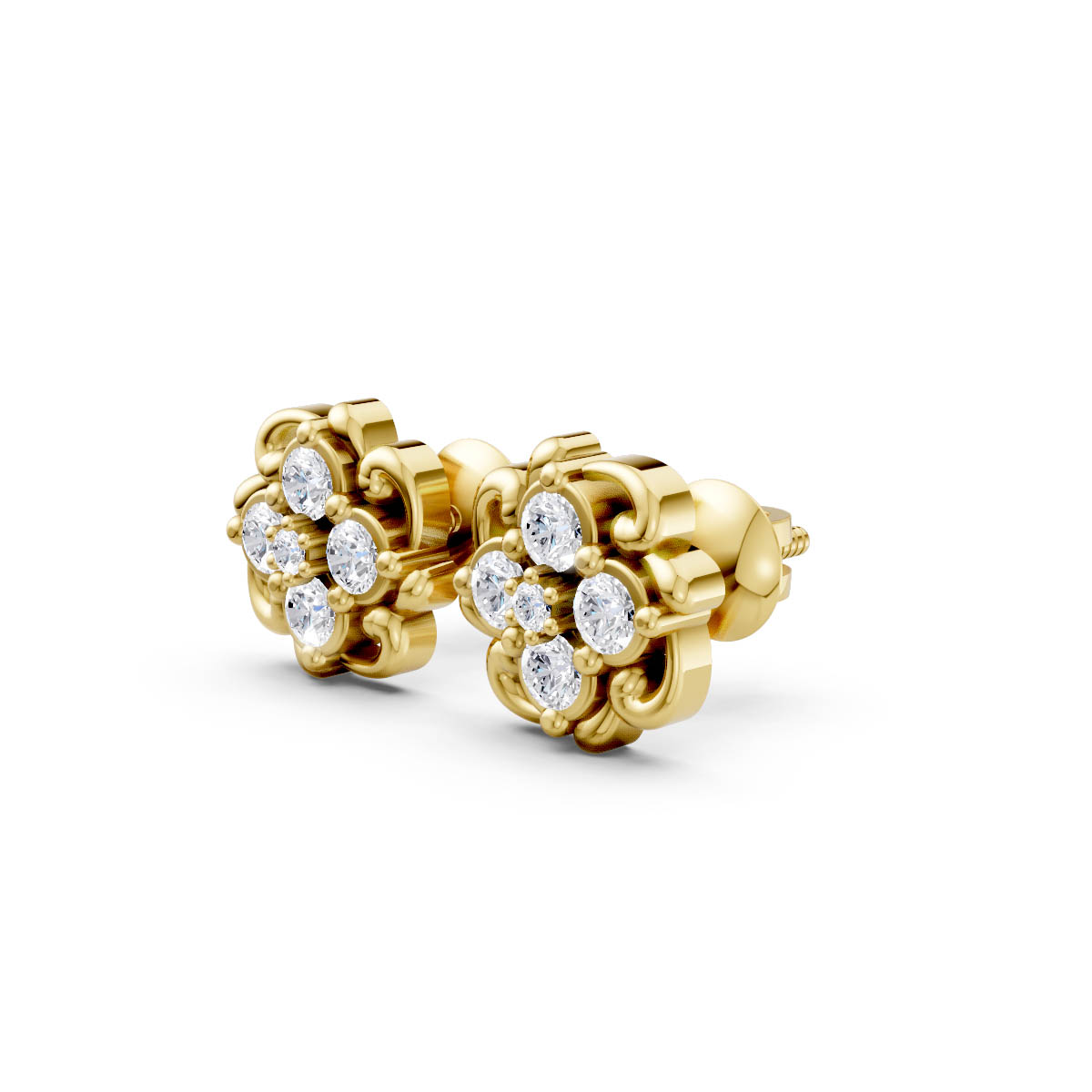 Vintage Floral Diamond Studs view 2