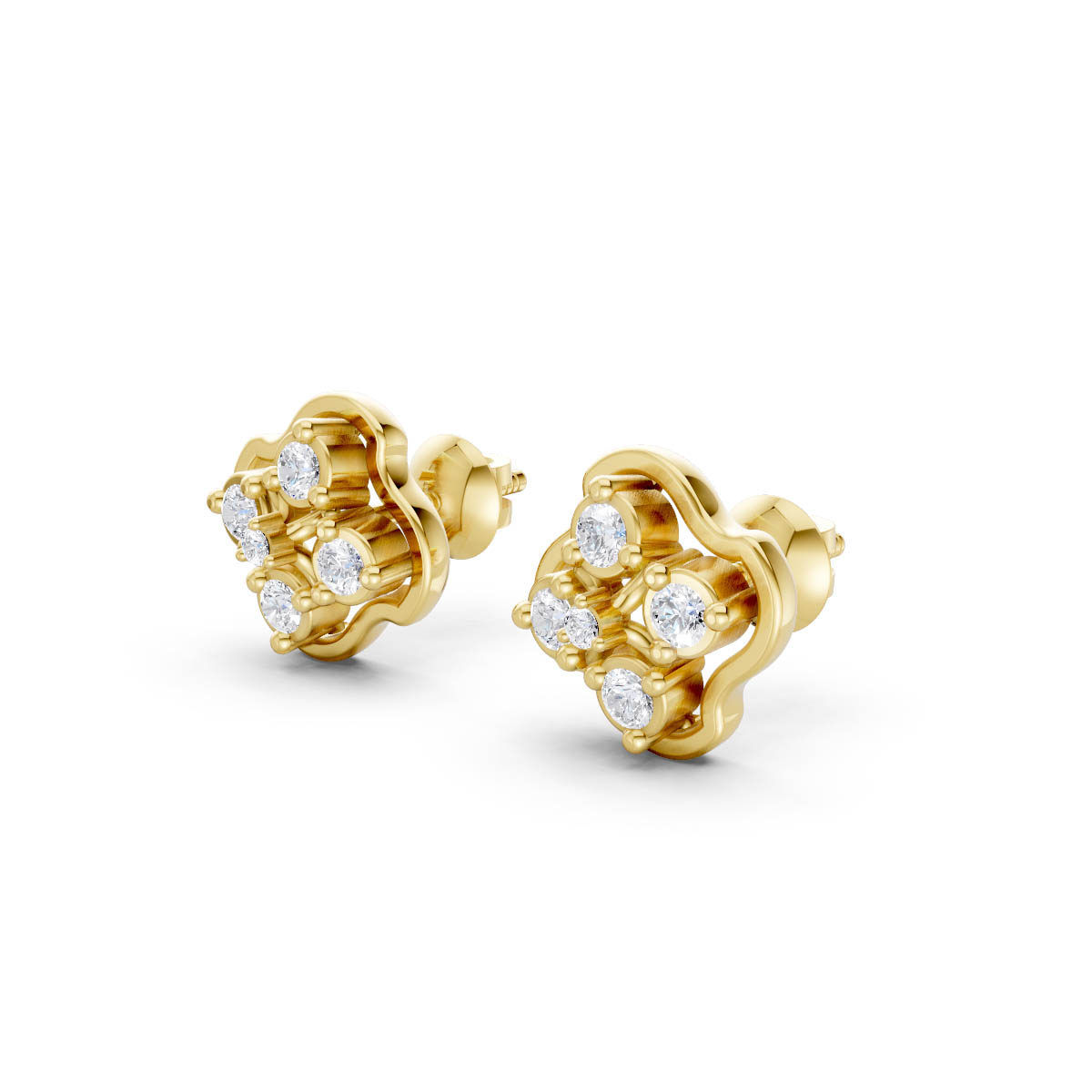 Golden Clover Diamond Studs view 2