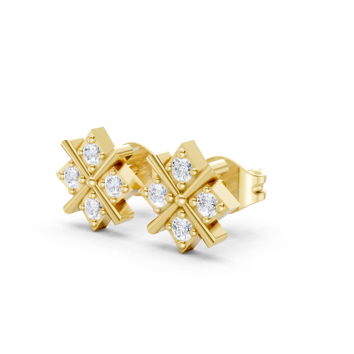 Radiant Cross Diamond Studs view 2