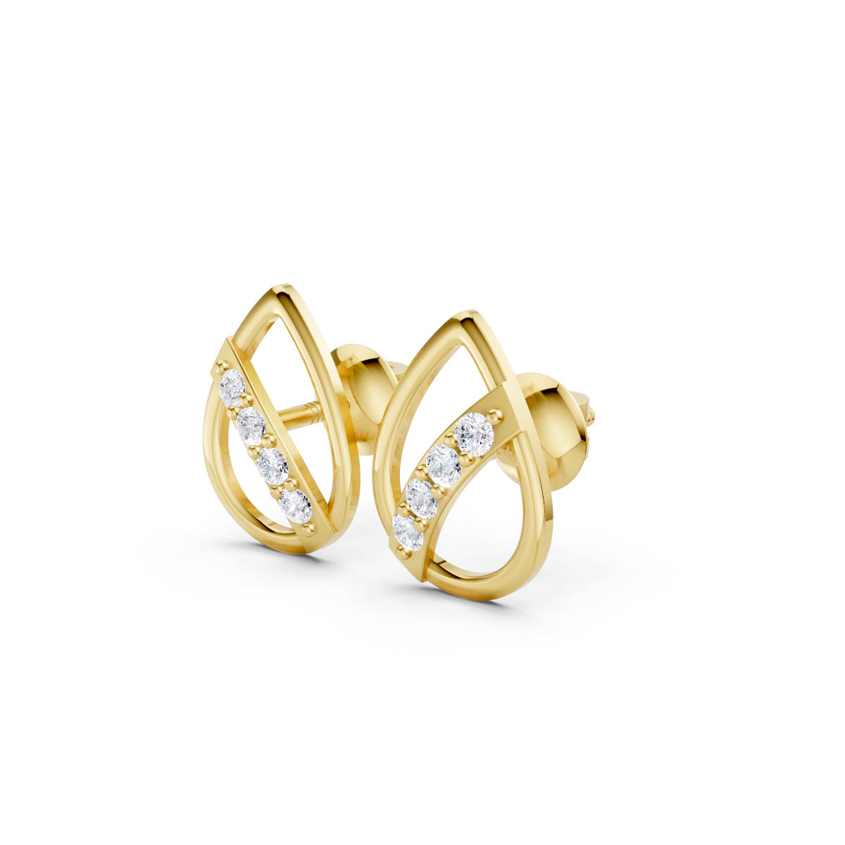 Modern Teardrop Diamond Studs view 2