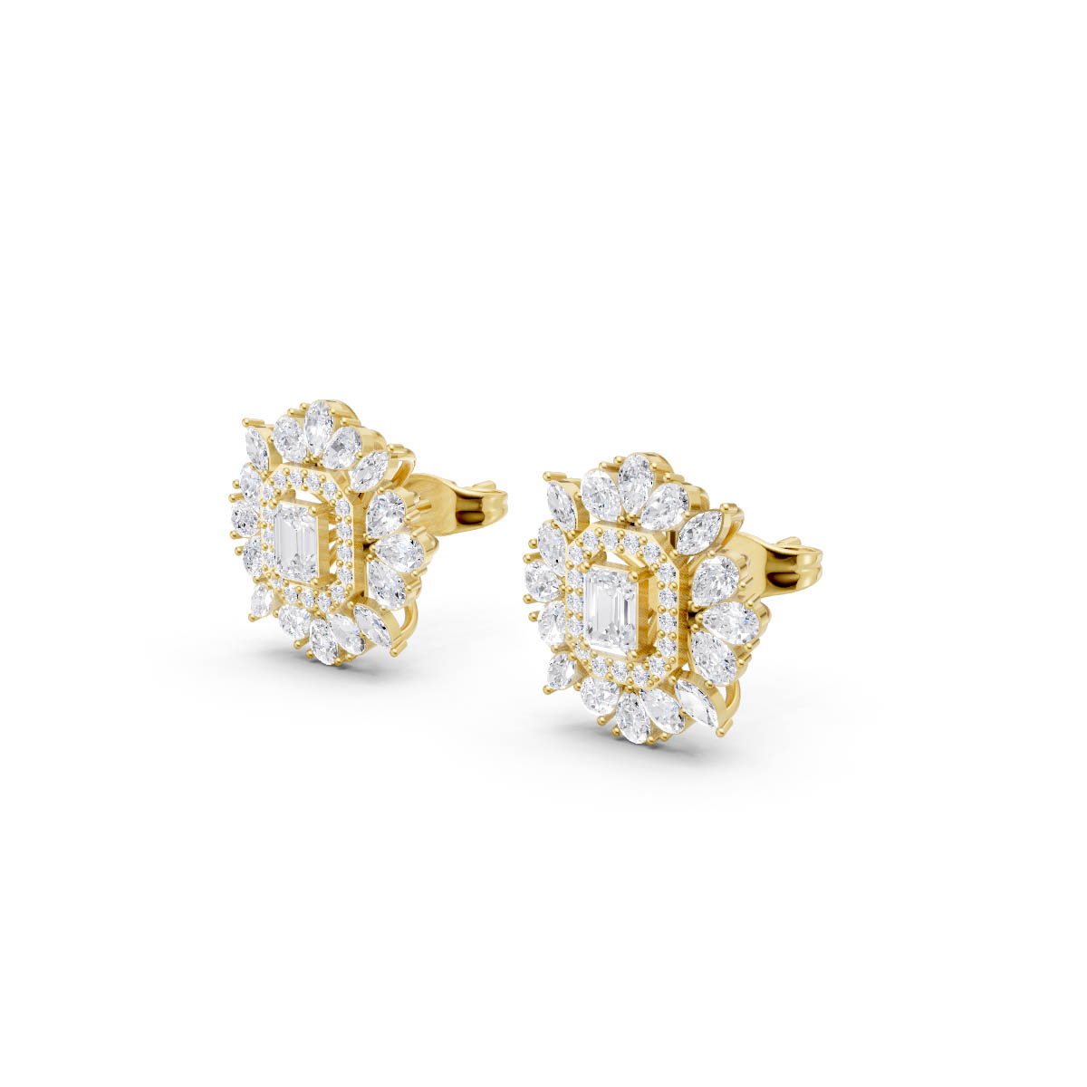 Emerald Cut Sunburst Earrings view 2