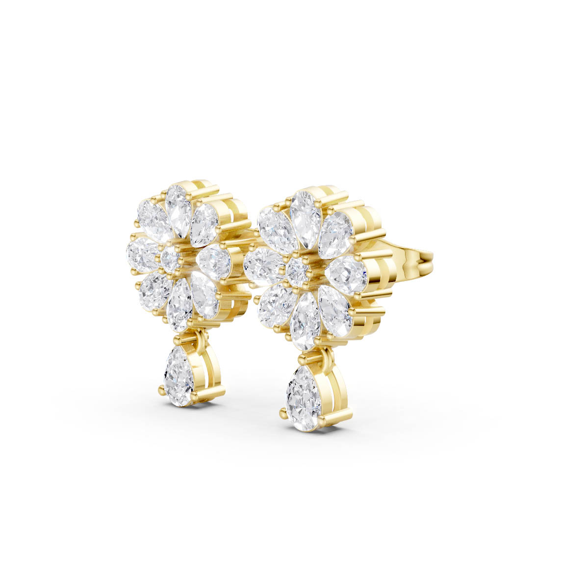 Floral Diamond Drop Earrings view 2
