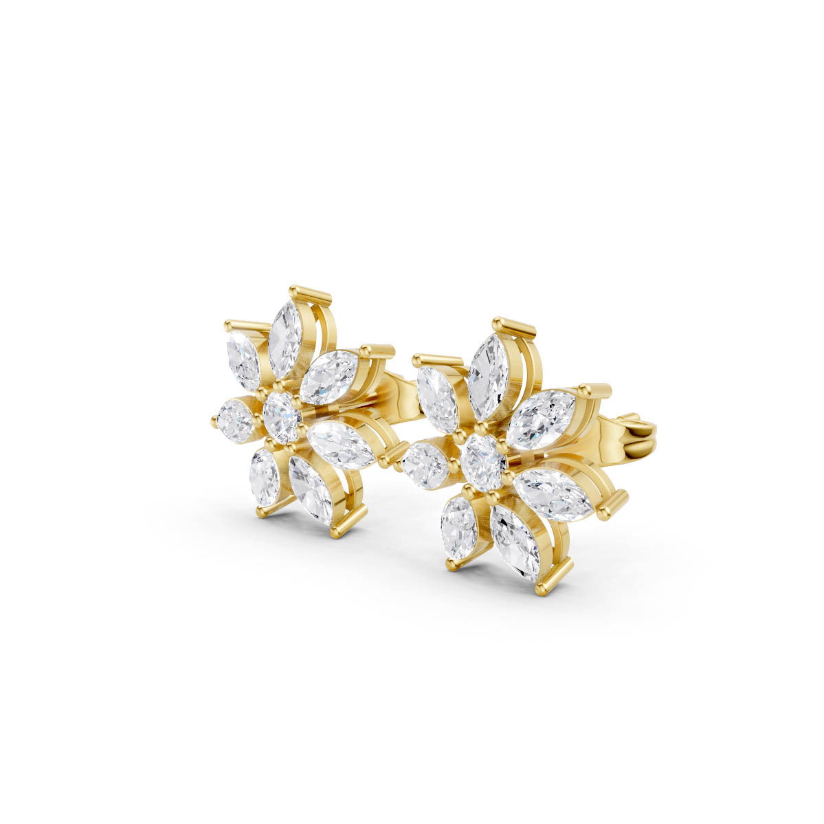 Marquise Diamond Flower Studs view 2