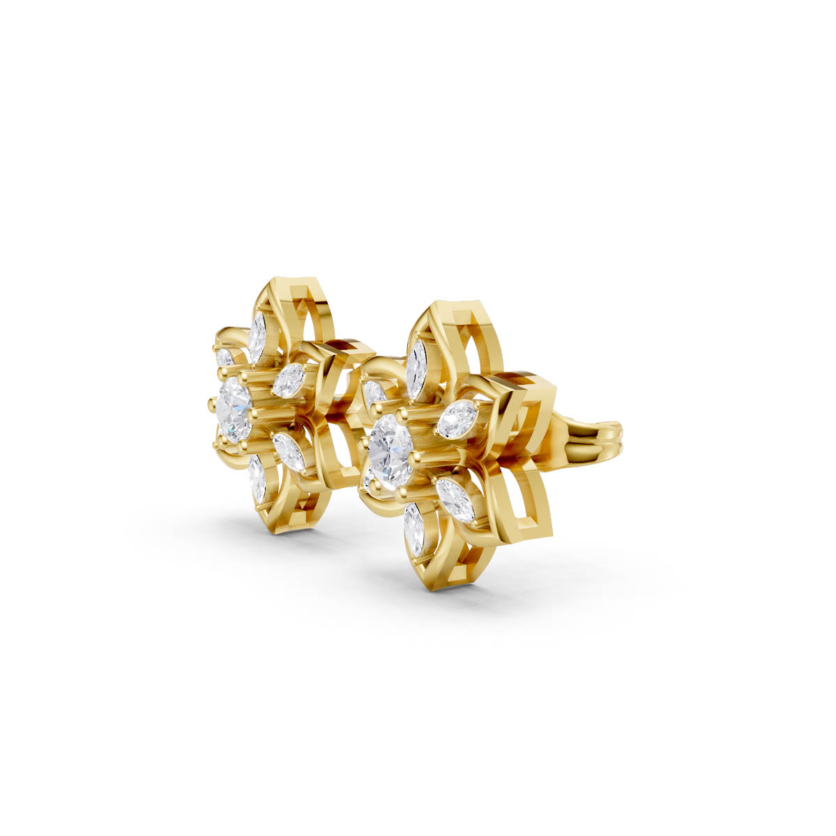 Gold Diamond Floral Studs view 2