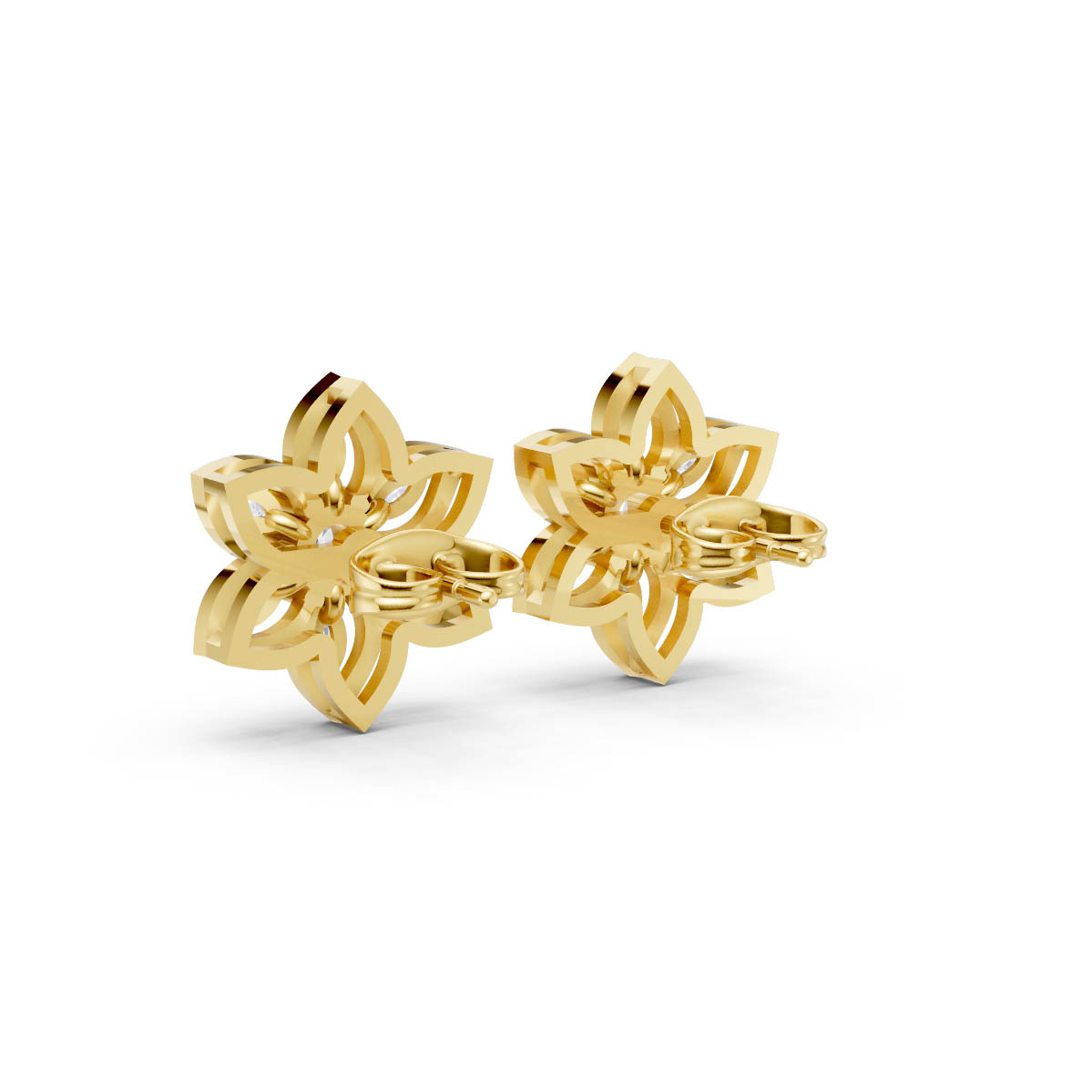 Gold Diamond Floral Studs view 3