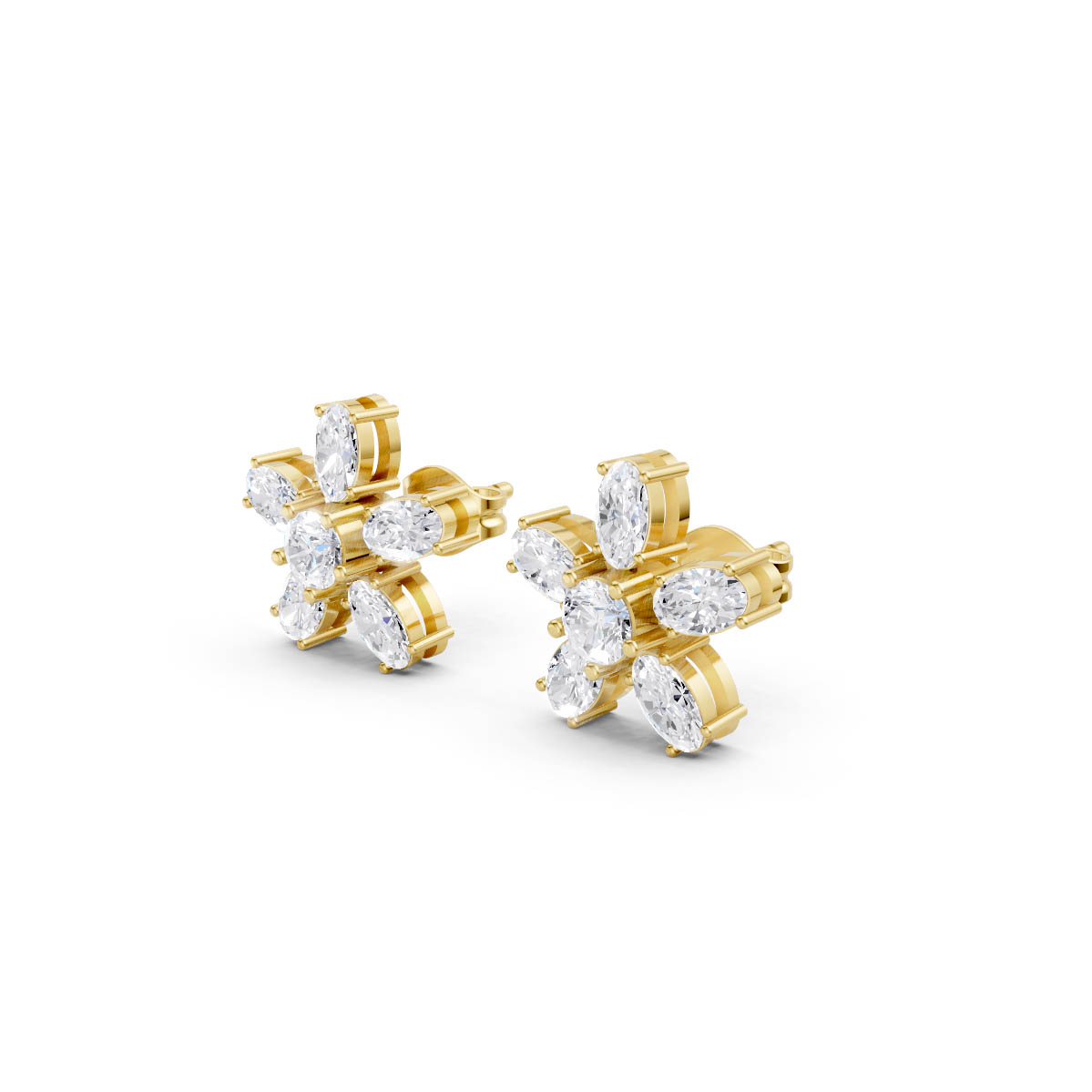Oval Diamond Flower Studs view 2