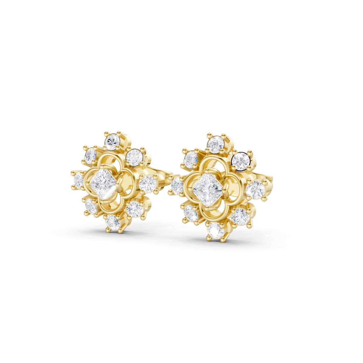 Gold Diamond Filigree Studs view 2