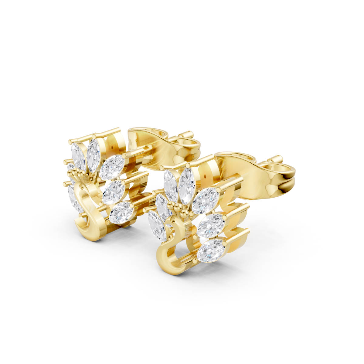 Gold Diamond Peacock Studs view 2