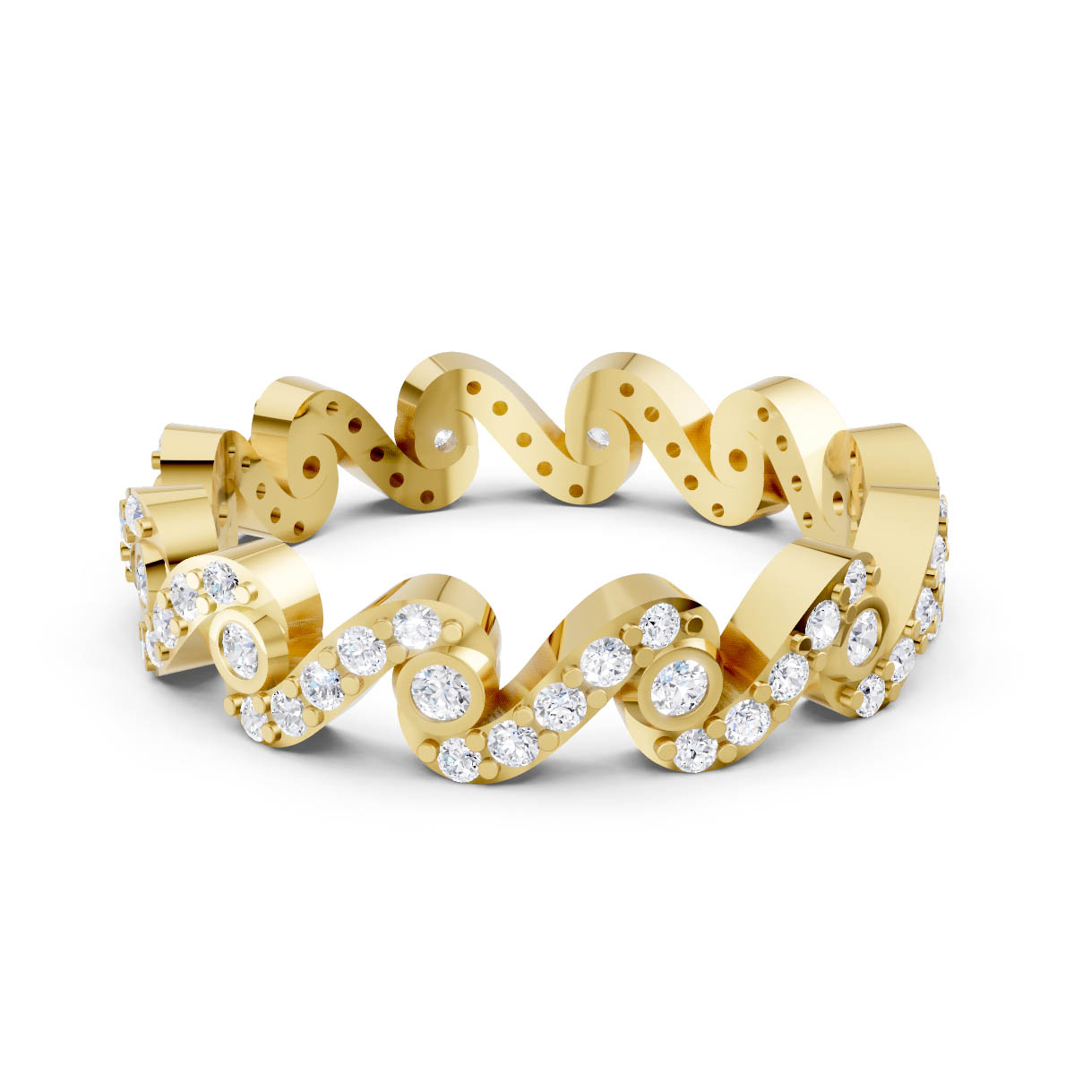 Wave Sculpted Diamond Band view 2