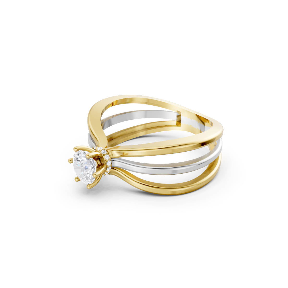 Crossed Solitaire Ring view 2