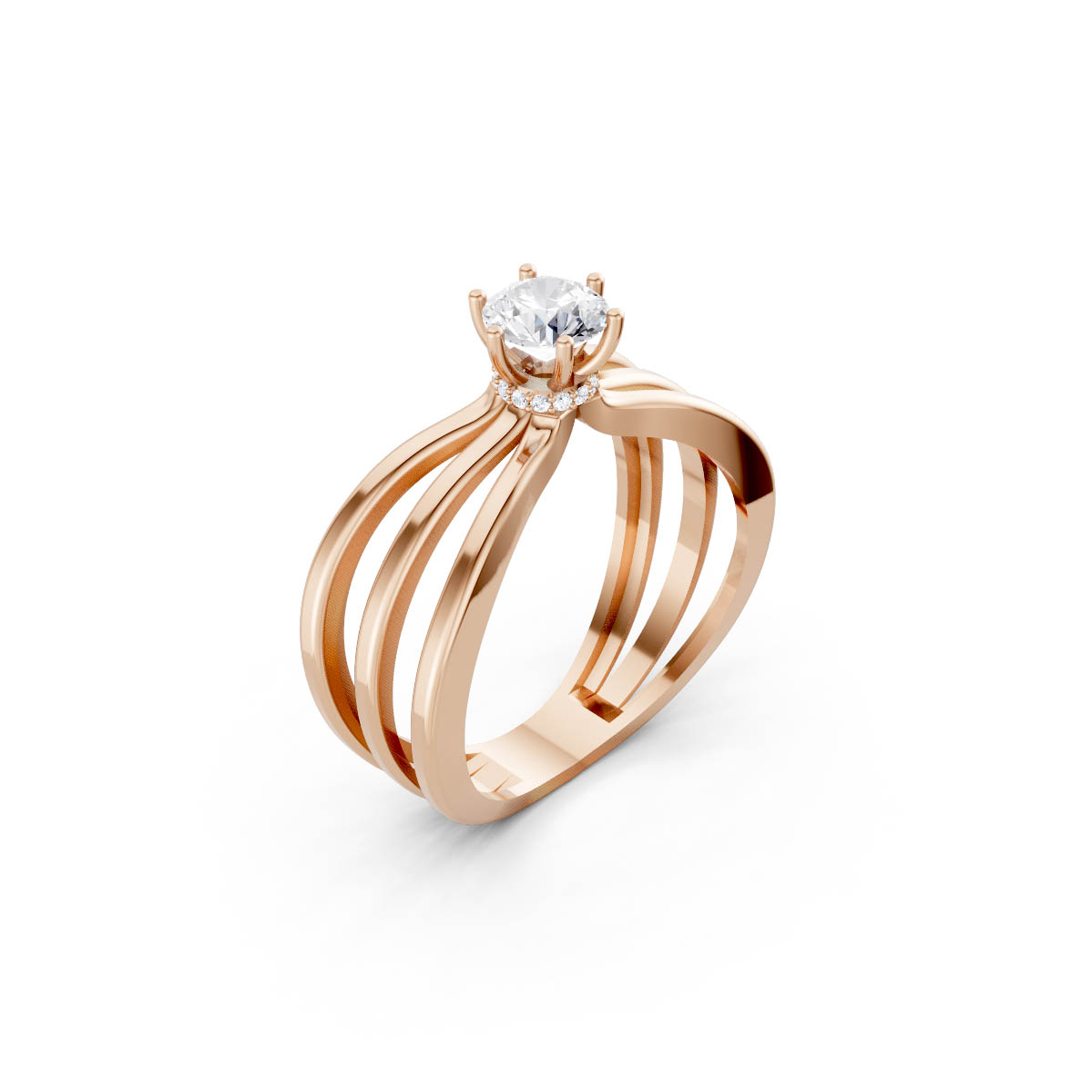 Crossed Solitaire Ring view 3
